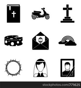 Funeral icons set. Simple set of 9 funeral vector icons for web isolated on white background. Funeral icons set, simple style