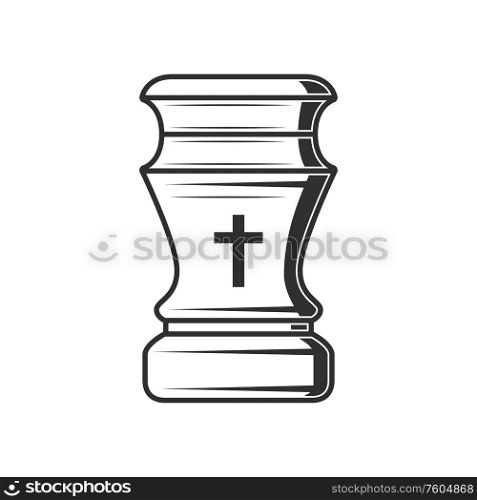 Funeral jar isolated burial container with catholic cross. Vector burial cremation urn. Burial box with burnt ash isolated cremation urn