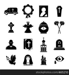 Funeral ritual service icons set. Simple illustration of 16 funeral ritual service vector icons for web. Funeral ritual service icons set, simple style