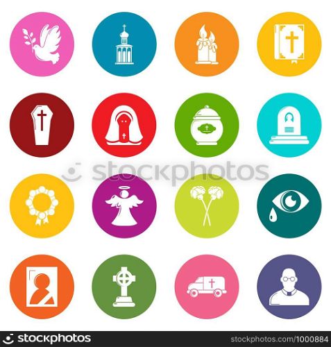 Funeral ritual service icons set vector colorful circles isolated on white background . Funeral ritual service icons set colorful circles vector