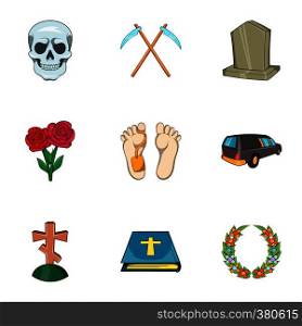 Funeral services icons set. Cartoon illustration of 9 funeral services vector icons for web. Funeral services icons set, cartoon style
