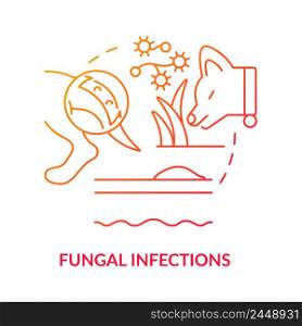 Fungal infections red gradient concept icon. Protecting dog against disease abstract idea thin line illustration. Yeast dermatitis. Isolated outline drawing. Myriad Pro-Bold font used. Fungal infections red gradient concept icon