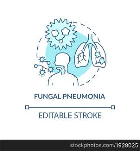 Fungal pneumonia blue concept icon. Pulmonary inflammation abstract idea thin line illustration. Infectious process. Invasive fungal infections. Vector isolated outline color drawing. Editable stroke. Fungal pneumonia blue concept icon