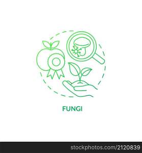 Fungi green gradient concept icon. Agricultural microbiology abstract idea thin line illustration. Improving plant growth. Isolated outline drawing. Roboto-Medium, Myriad Pro-Bold fonts used. Fungi green gradient concept icon