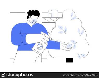Fungicides abstract concept vector illustration. Worker using chemical compounds to kill parasitic fungi, agribusiness industry, agricultural input sector, pest control abstract metaphor.. Fungicides abstract concept vector illustration.