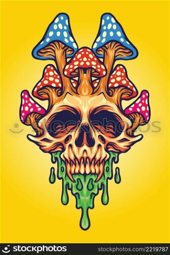 Fungus Skull Psychedelic Melt Vector illustrations for your work Logo, mascot merchandise t-shirt, stickers and Label designs, poster, greeting cards advertising business company or brands.