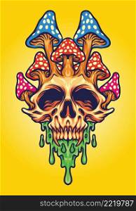Fungus Skull Psychedelic Melt Vector illustrations for your work Logo, mascot merchandise t-shirt, stickers and Label designs, poster, greeting cards advertising business company or brands.