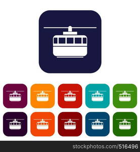 Funicular icons set vector illustration in flat style in colors red, blue, green, and other. Funicular icons set