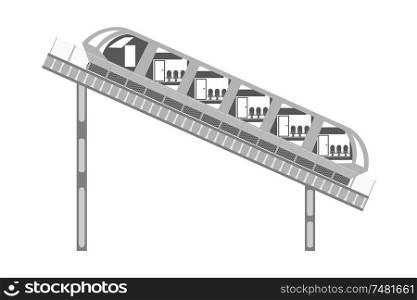 Funicular on the rails and fence on a white background. Abstract image of thecable car. Design element. Stock vector illustration