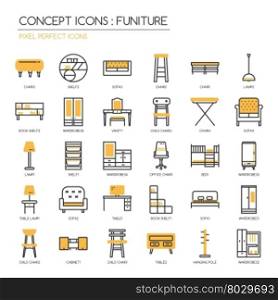 Funiture , thin line icons set , Pixel Perfect Icons