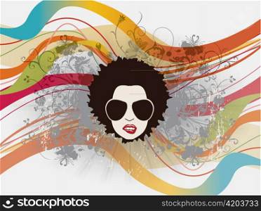 funky face with floral vector illustration