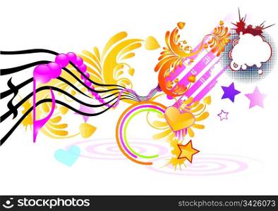 Funky music background with pink notes, vector illustration