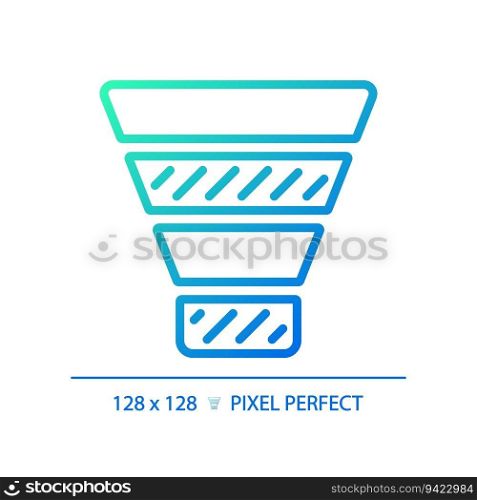 Funnel chart gradient linear vector icon. Lead generation. Marketing research. Conversion optimization. Thin line color symbol. Modern style pictogram. Vector isolated outline drawing. Funnel chart gradient linear vector icon
