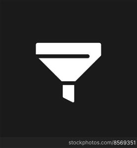 Funnel dark mode glyph ui icon. Customer journey. Making purchase. User interface design. White silhouette symbol on black space. Solid pictogram for web, mobile. Vector isolated illustration. Funnel dark mode glyph ui icon
