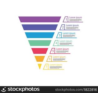 Funnel sale. Chart of marketing. Pyramid for infographic of process. Diagram with cone and step. Graphic template for funnel sales. Graph with level, option and target. Business hierarchy. Vector.. Funnel sale. Chart of marketing. Pyramid for infographic of process. Diagram with cone and step. Graphic template for funnel sales. Graph with level, option and target. Business hierarchy. Vector