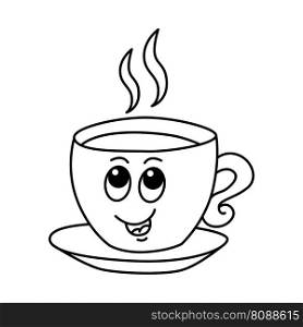 Funny a cup of coffee cartoon characters vector illustration. For kids coloring book.