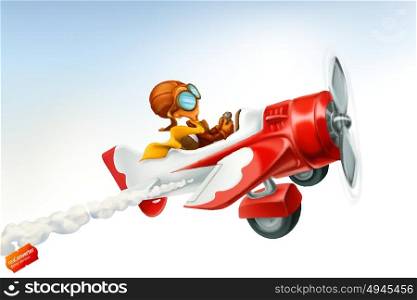 Funny airplane, 3d vector cartoon isolated on white background