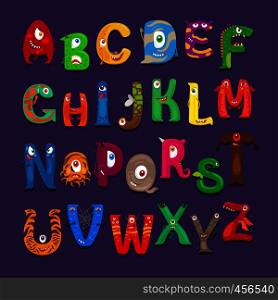 Funny alphabet. Vector cute funny abc for kids scrapbook. Funny alphabet for kids