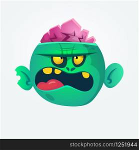 Funny and cool green zombie cartoon. Halloween character. Vector illustration