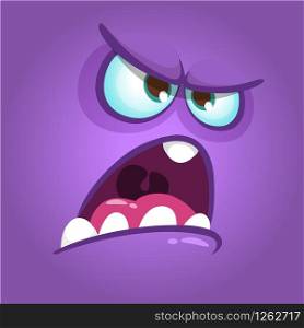 Funny angry cartoon monster face. Halloween illustration. Prints design for t-shirts