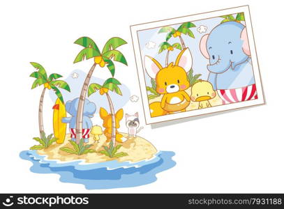 funny animals cartoon on the beach