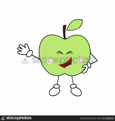 Funny Apple with closed eyes. Funny emoticons for the phone app. Vector flat illustration for children’s sticker.