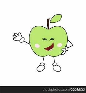 Funny Apple with closed eyes. Funny emoticons for the phone app. Vector flat illustration for children’s sticker.