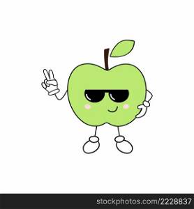 Funny Apple with glasses. Funny smiley face on a white background. Vector cartoon character. Fruits and vegetables with eyes.