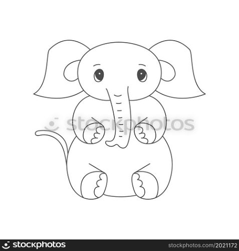 Funny baby elephant. An empty outline for coloring books, scrapbooking, child development and creative design. Linear style.