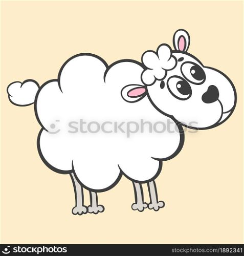 Funny baby lamb, cute drawn animal. Pets white fluffy sheep. Childish character, isolated object. Vector illustration.. Funny baby lamb, cute drawn animal.