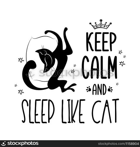 Funny background or banner with black cat and phrase-keep calm and sleep like cat,vector illustration. Funny background or banner