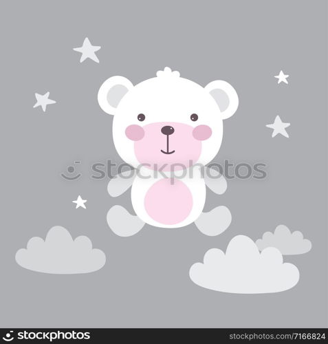 Funny background with cute white bear, flat vector illustration. Funny background with cute white bear