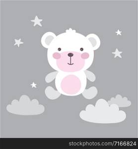 Funny background with cute white bear, flat vector illustration. Funny background with cute white bear