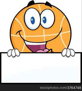 Funny Basketball Cartoon Character Over Blank Sign