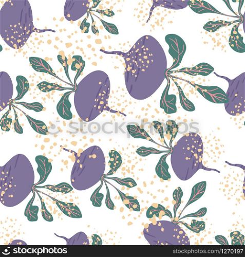 Funny beetroot backdrop. Hand drawn beet seamless pattern. Botanical wallpaper. Design for fabric, textile print, wrapping paper, kitchen textiles. Vector illustration. Funny beetroot backdrop. Hand drawn beet seamless pattern. Botanical wallpaper
