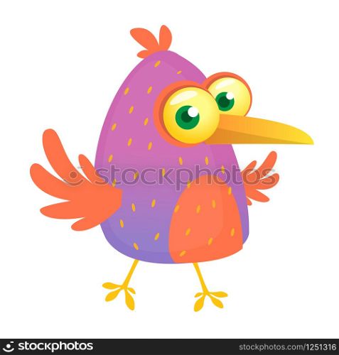 Funny bird cartoon. Vector illustration of forest blue purple isolated on white. Bird flat icon design