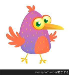 Funny bird cartoon. Vector illustration of forest blue purple isolated on white. Bird flat icon design