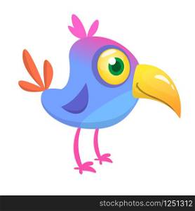 Funny blue bird cartoon. Vector illustration of forest blue bird isolated on white. Bird flat icon design