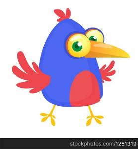 Funny blue bird cartoon. Vector illustration of forest blue bird isolated on white. Bird flat icon design