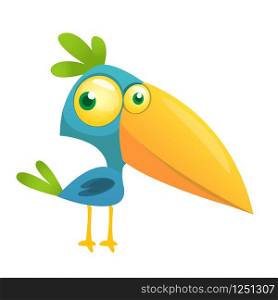 Funny blue bird cartoon. Vector illustration of jungle blue bird isolated on white. Bird flat icon design