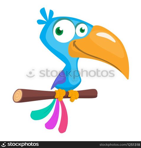 Funny blue bird cartoon. Vector illustration of jungle blue bird isolated on white. Bird flat icon design