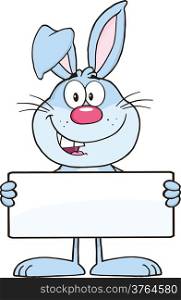 Funny Blue Rabbit Cartoon Character Holding A Banner