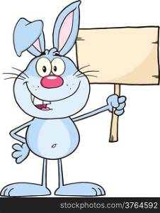Funny Blue Rabbit Cartoon Character Holding A Wooden Board