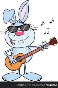 Funny Blue Rabbit With Sunglasses Playing A Guitar And Singing