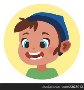 Funny boy round avatar. Happy kid face isolated on white background. Funny boy round avatar. Happy kid face