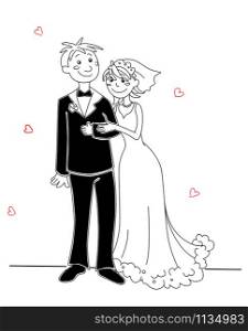 Funny bride and groom for wedding design. Vector illustration. Funny bride and groom