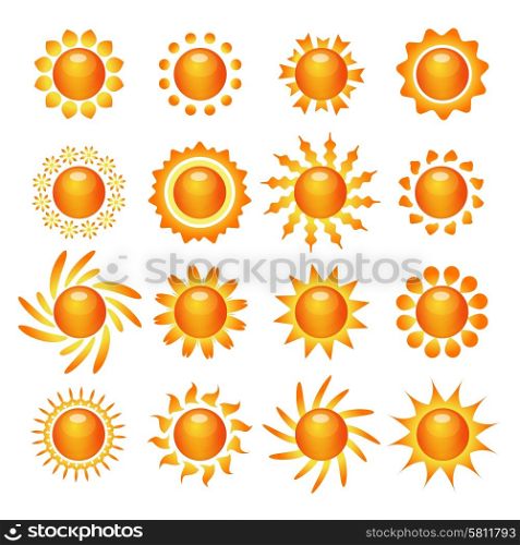 Funny bright sun symbol pictograms collection for decoration and expressing mood and emotion abstract isolated vector illustration . Sun symbol icons set