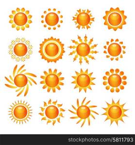 Funny bright sun symbol pictograms collection for decoration and expressing mood and emotion abstract isolated vector illustration . Sun symbol icons set