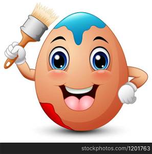 Funny brown easter egg holding a brush