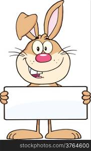Funny Brown Rabbit Cartoon Character Holding A Banner